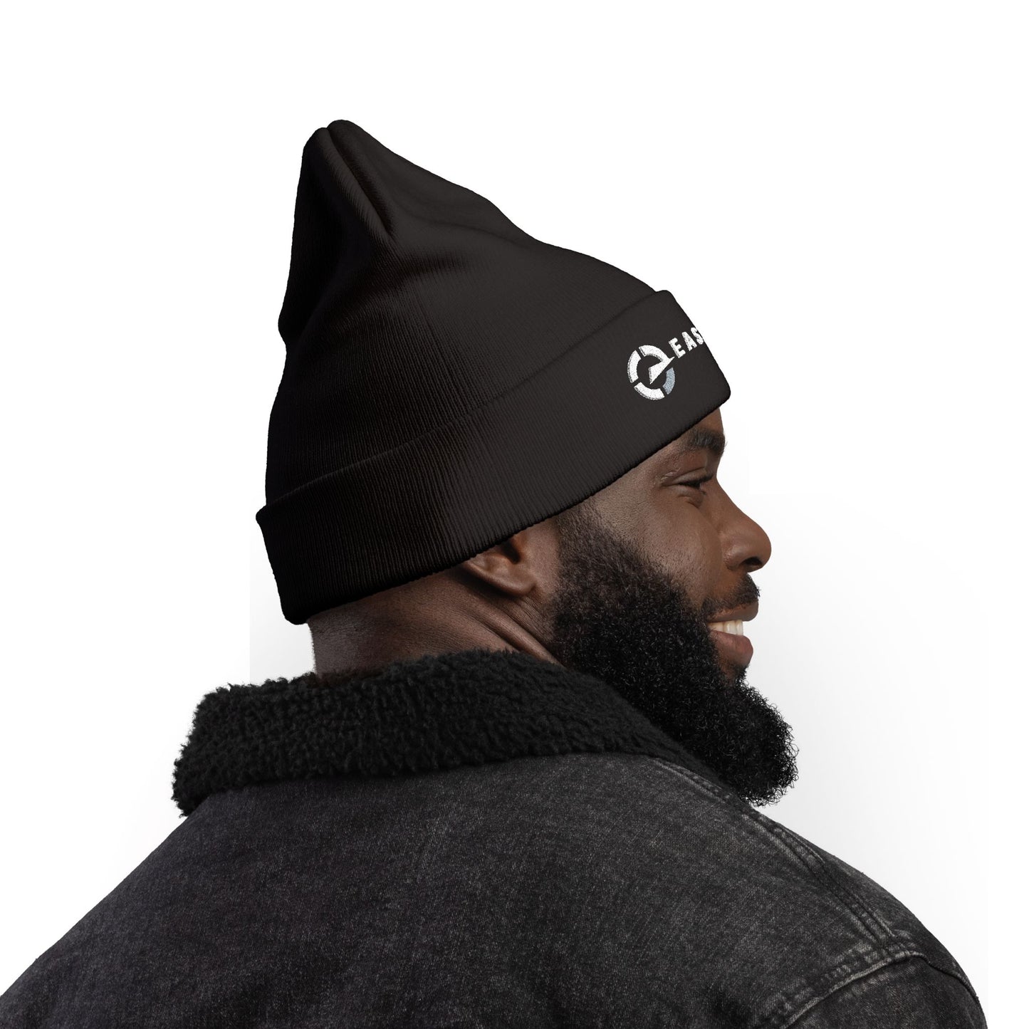 Classic Black Embroidered Knit Beanie