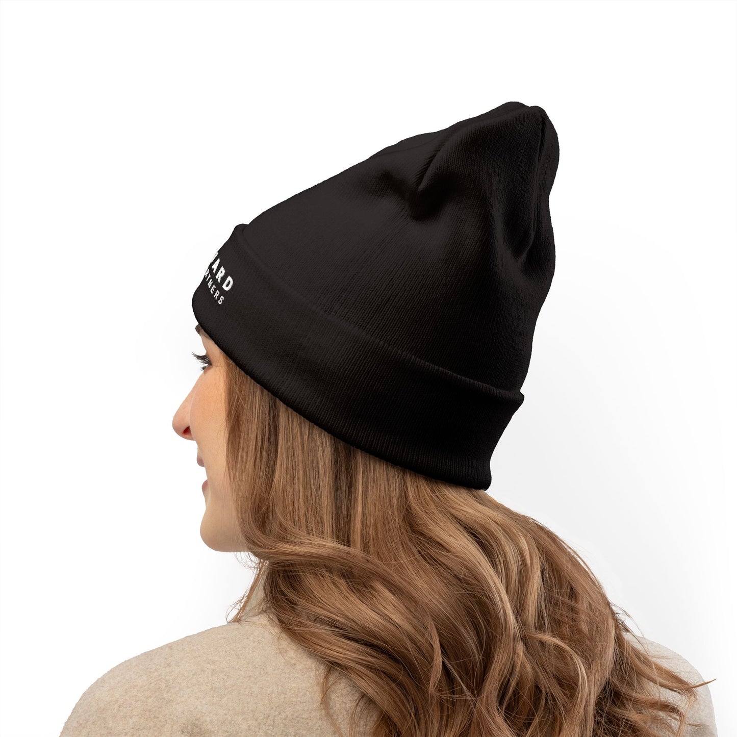 Classic Black Embroidered Knit Beanie